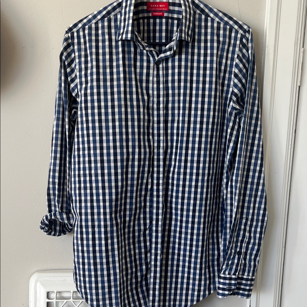 Zara Navy and White Checkered Shirt
